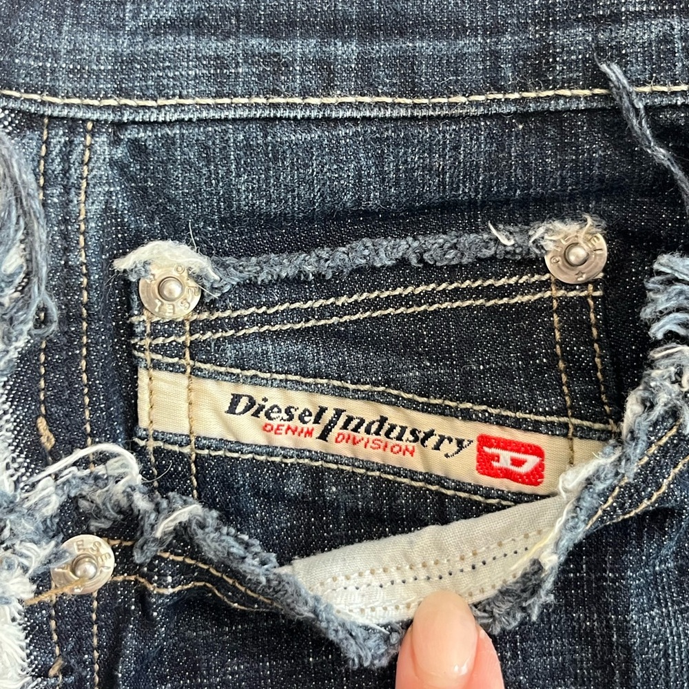 DIESEL Y2K Vintage Jeans Frayed Distressed Fringe Button Fly Flare Wide Leg Slit - Picture 5 of 12